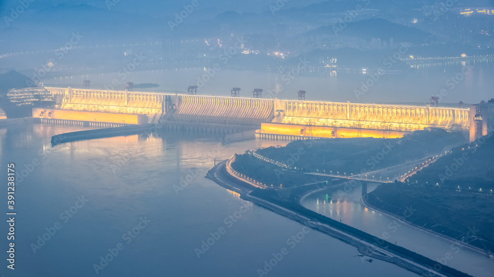 三峡大坝特写夜景