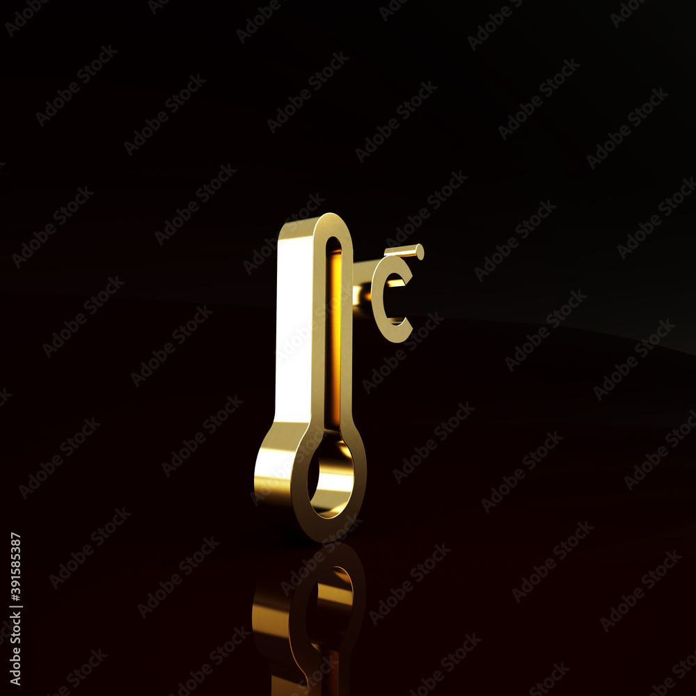 Gold Meteorology thermometer measuring icon isolated on brown background. Thermometer equipment show