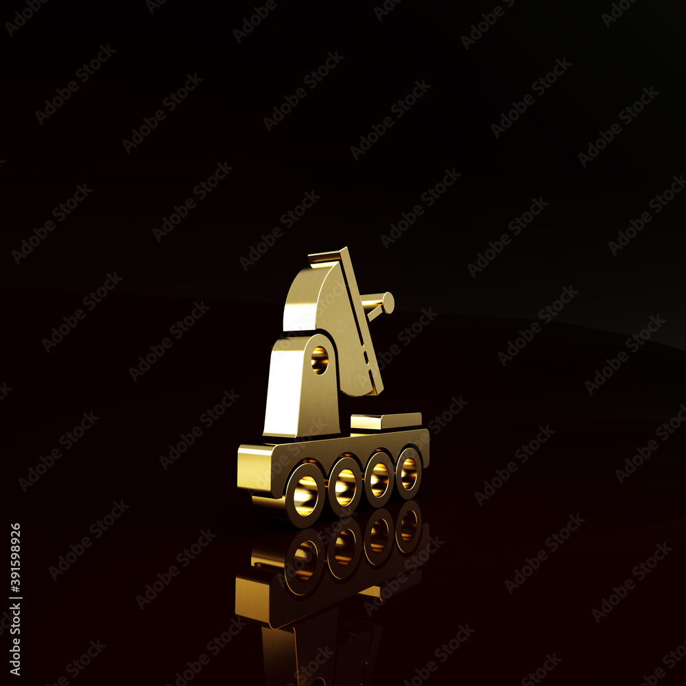 Gold Mars rover icon isolated on brown background. Space rover. Moonwalker sign. Apparatus for study