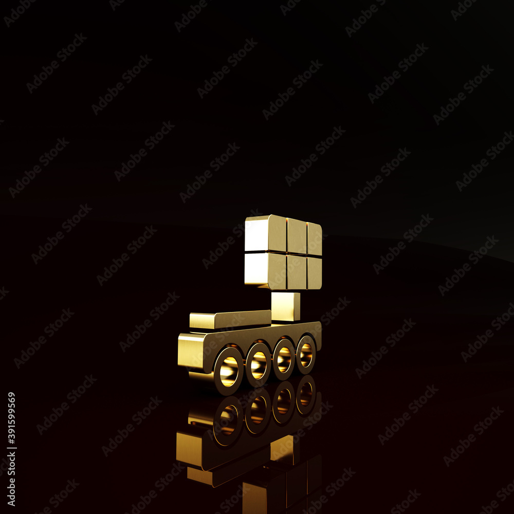 Gold Mars rover icon isolated on brown background. Space rover. Moonwalker sign. Apparatus for study