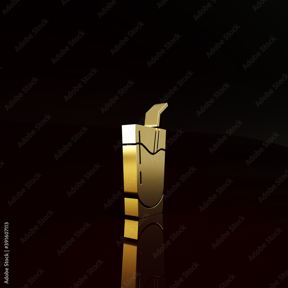 Gold Cocktail and alcohol drink icon isolated on brown background. Minimalism concept. 3d illustrati