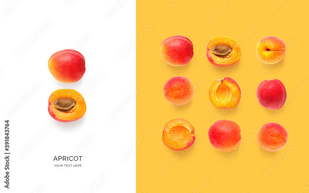 Seamless pattern with apricot. Tropical abstract background. Apricot on the white background.