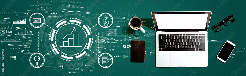 Business growth analysis with a laptop computer on a desk