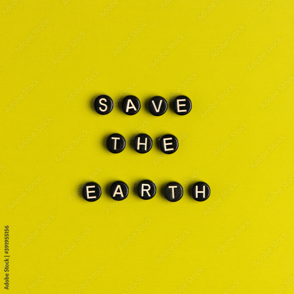 SAVE THE EARTH beads字样印刷在黄色上