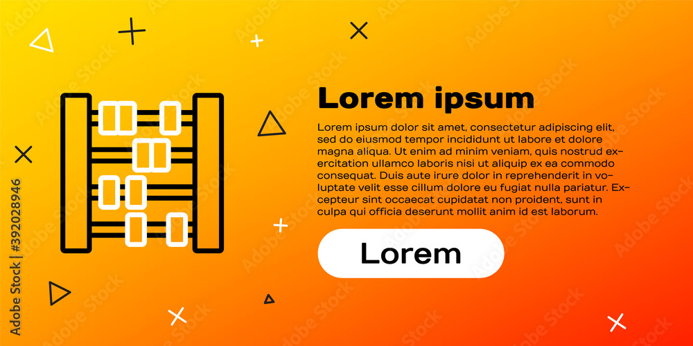 线算盘图标隔离在黄色背景上。传统计数框。教育标志。Mathemat