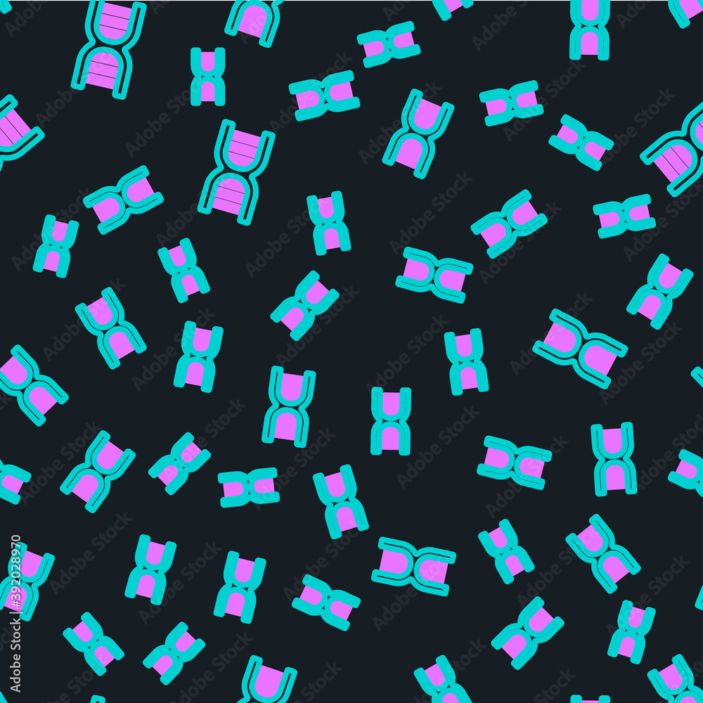 黑色背景上的线条DNA符号图标隔离无缝图案。矢量。