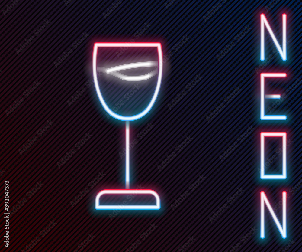 Glowing neon line Wine glass icon isolated on black background. Wineglass sign. Colorful outline con