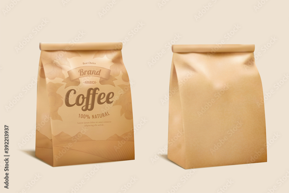 Coffee bean paper package mockup