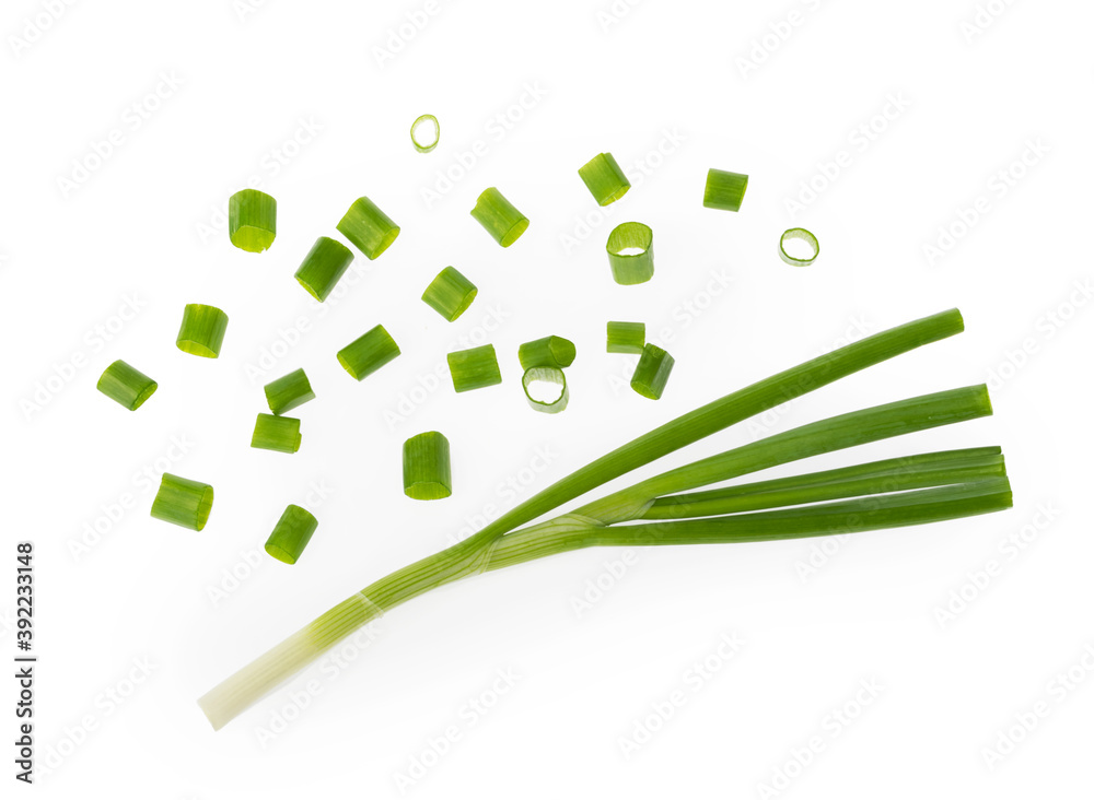 chopped green onions isolated on white background