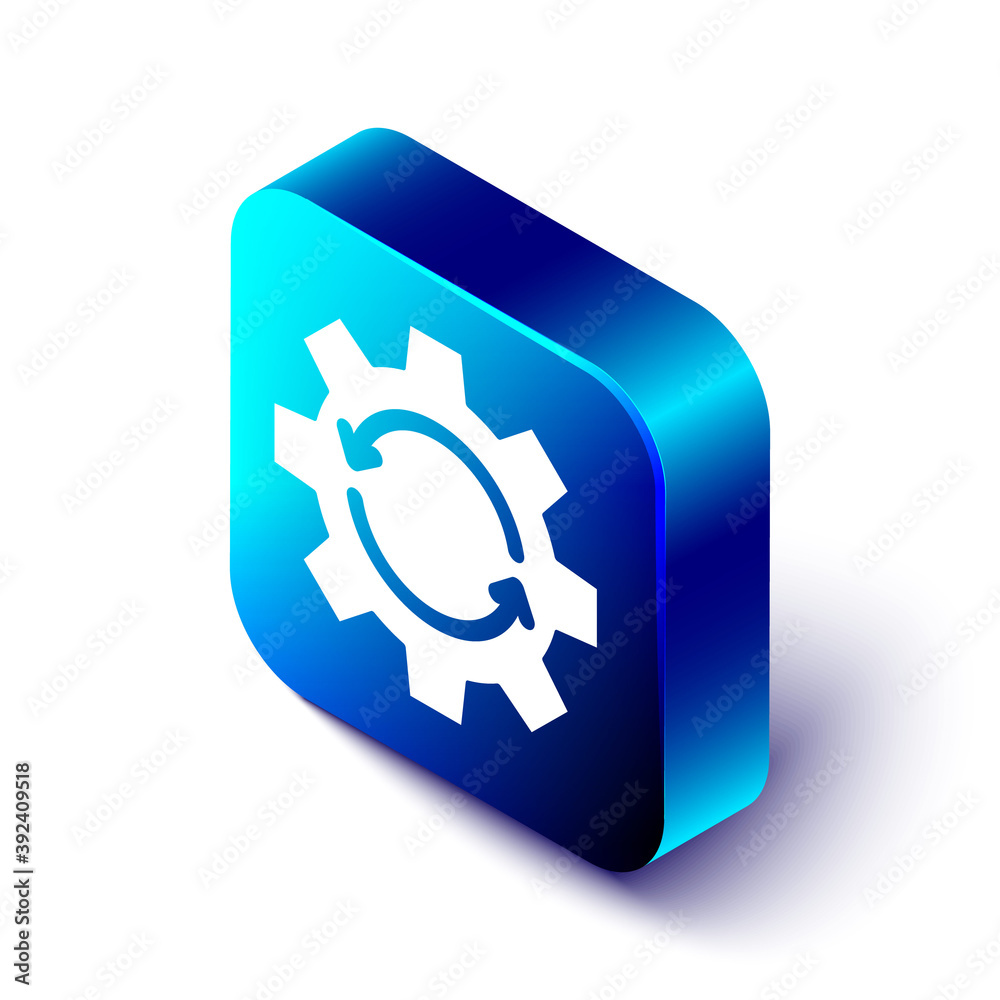 Isometric Gear and arrows as workflow concept icon isolated on white background. Gear reload sign. B