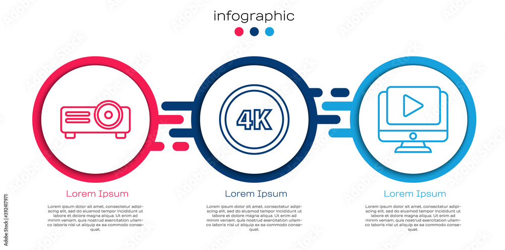 设置线电影，电影，媒体投影仪，4k超高清和在线播放视频。商业信息图templ