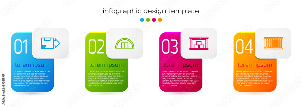 整线纸箱、仓库和集装箱。商业信息图模板。矢量。
