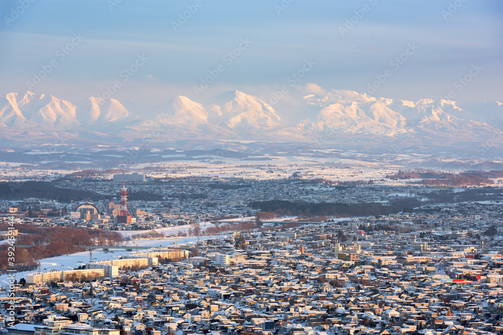 日本北海道旭川冬季城市景观