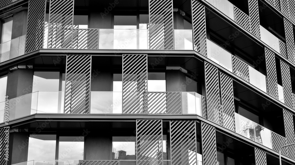 Detail of modern residential flat apartment building exterior. Fragment of new luxury house and home