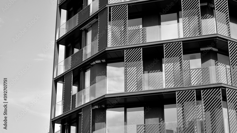 Detail of modern residential flat apartment building exterior. Fragment of new luxury house and home