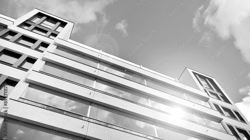 Detail of modern residential flat apartment building exterior. Fragment of new luxury house and home