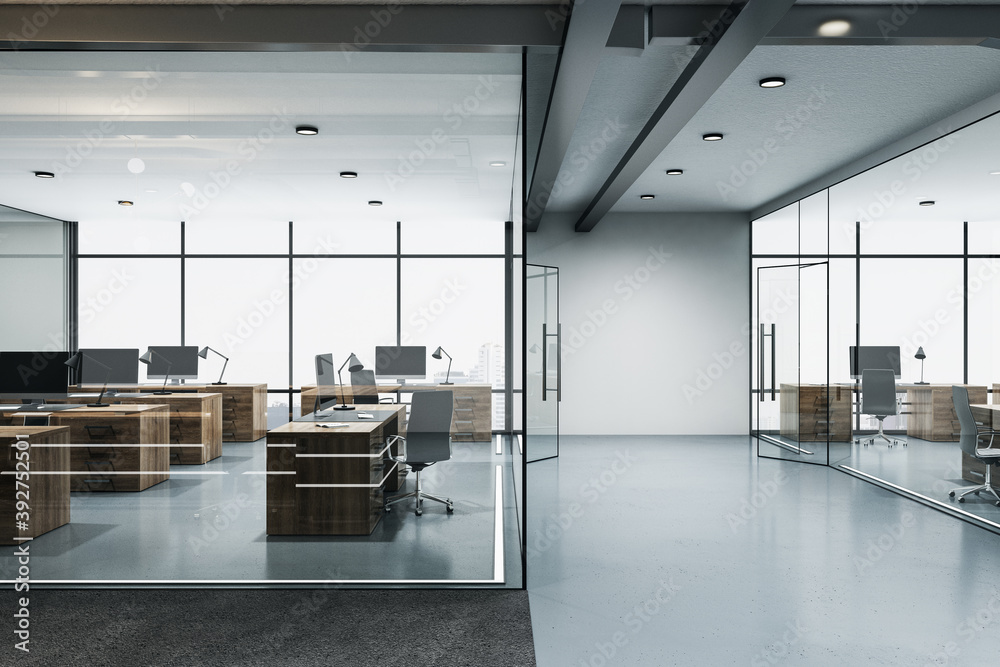 Luxury office interior with computers