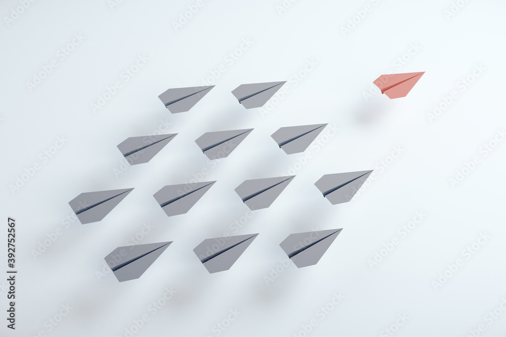 Creative paper planes on white background