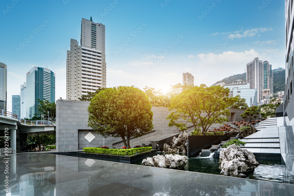 Street View of Hong Kong and glass of skyscrapers