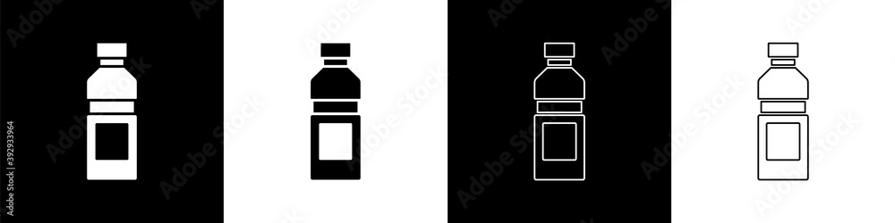 将水瓶图标设置为黑白背景。苏打水饮料标志。矢量。