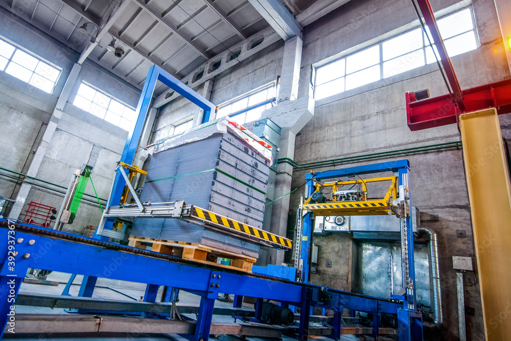 Stack of precast concrete slabs in a house-building factory