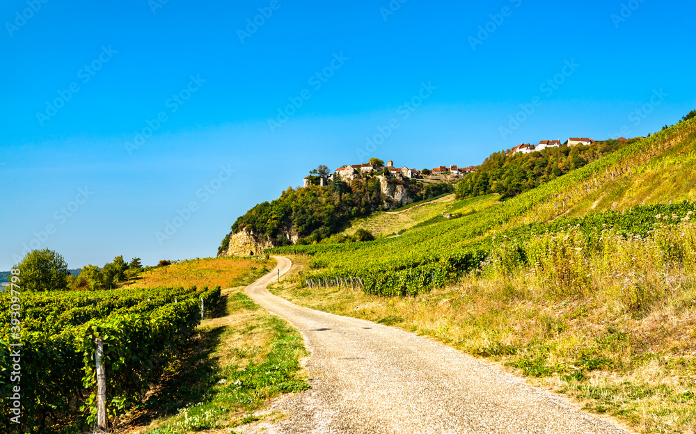 Chateau-Chalon village above its vineyards in Franche-Comte, France