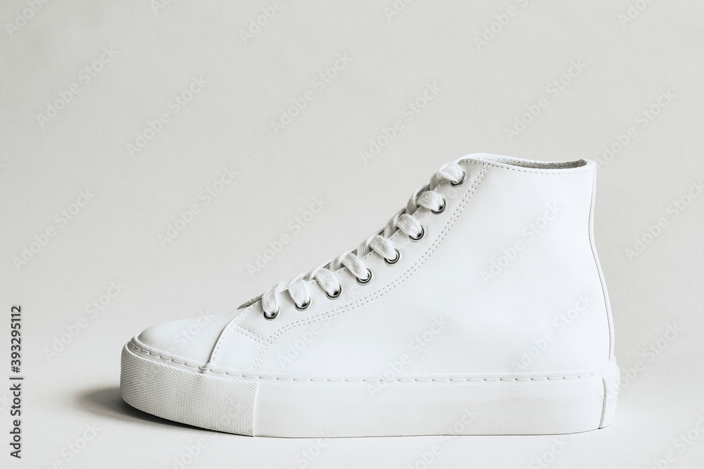 White leather high top sneakers