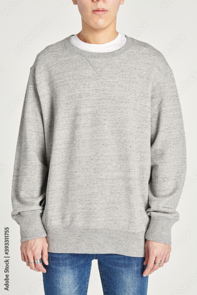 Asian man wearing a gray sweatshirt mockup