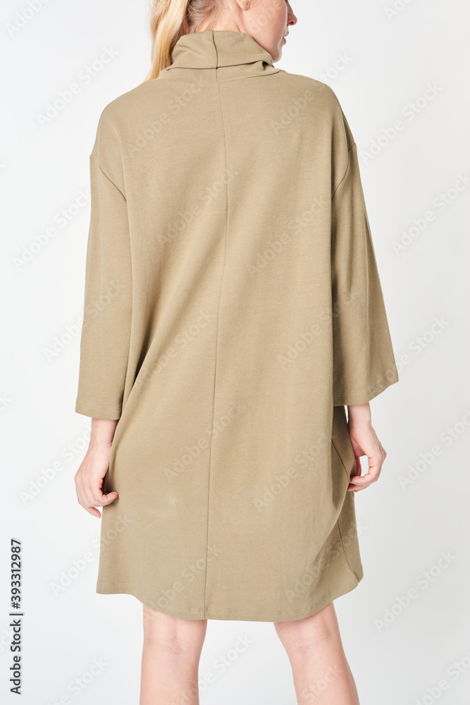 Woman in a beige polo neck dress mockup