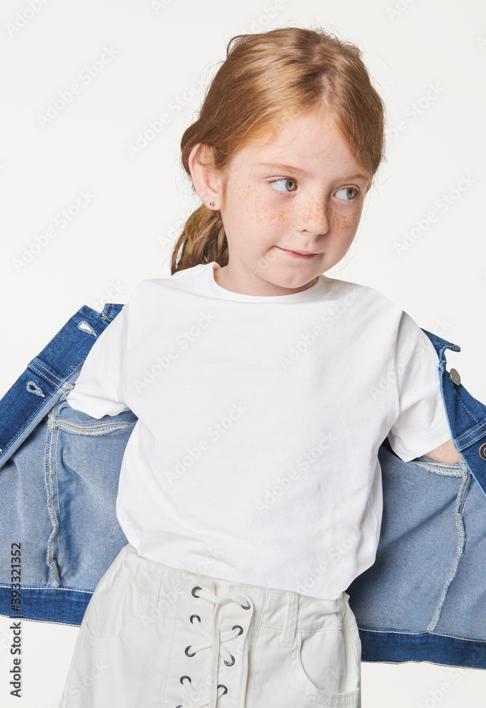 Girls white tee and denim jacket