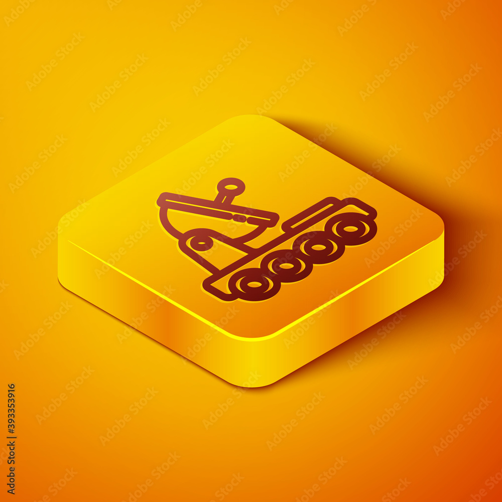 Isometric line Mars rover icon isolated on orange background. Space rover. Moonwalker sign. Apparatu