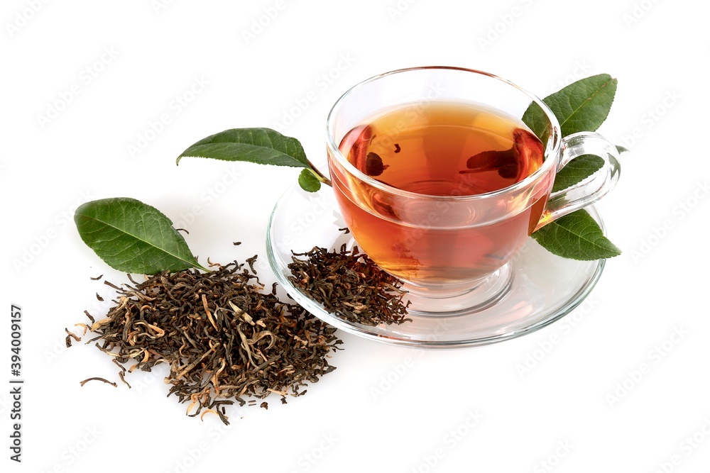 Cup of tea with tea leaves