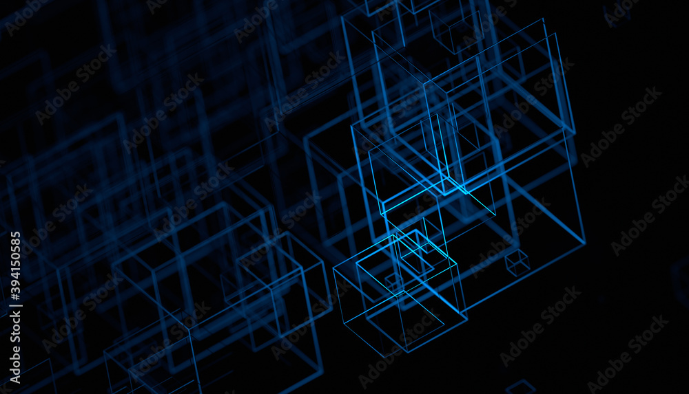 抽象的3d渲染，黑暗的未来主义背景设计