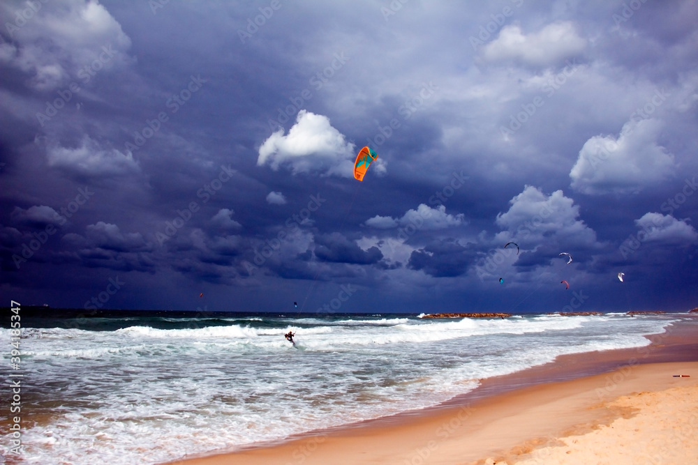 kite surfing on the sea