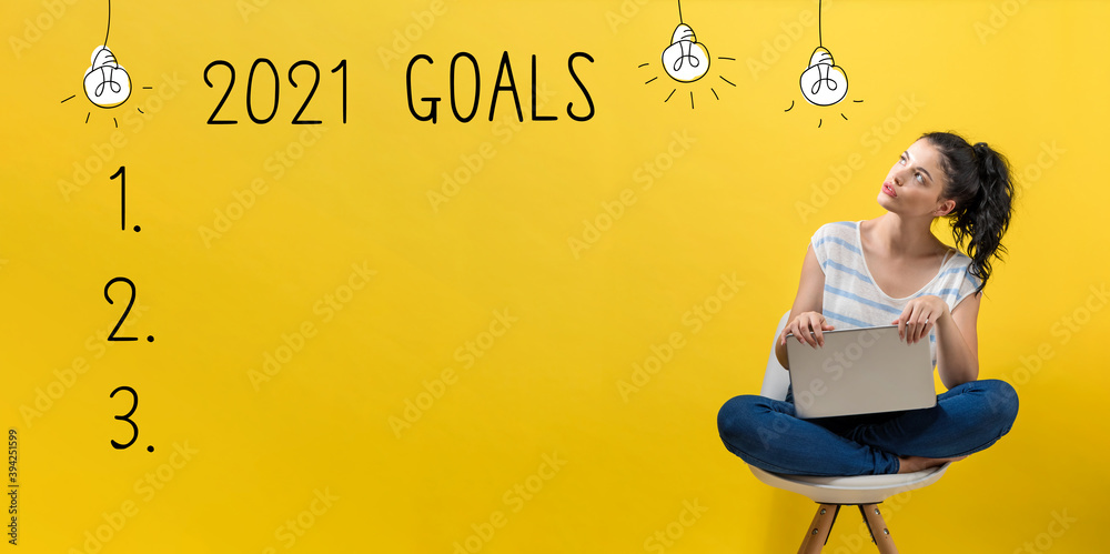 2021 goals with young woman using a laptop computer