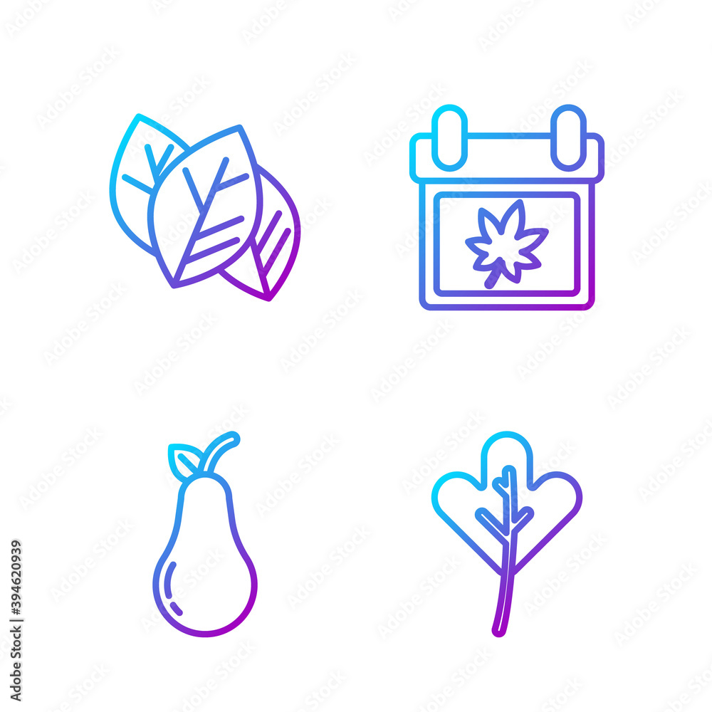 Set line Leaf or leaves, Pear, Leaf or leaves and Calendar with autumn leaves. Gradient color icons.