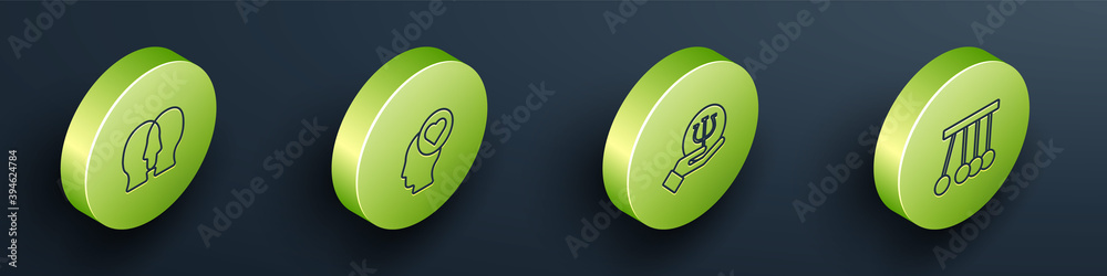 Set Isometric Bipolar disorder, Broken heart divorce, Psychology, Psi and Pendulum icon. Vector.