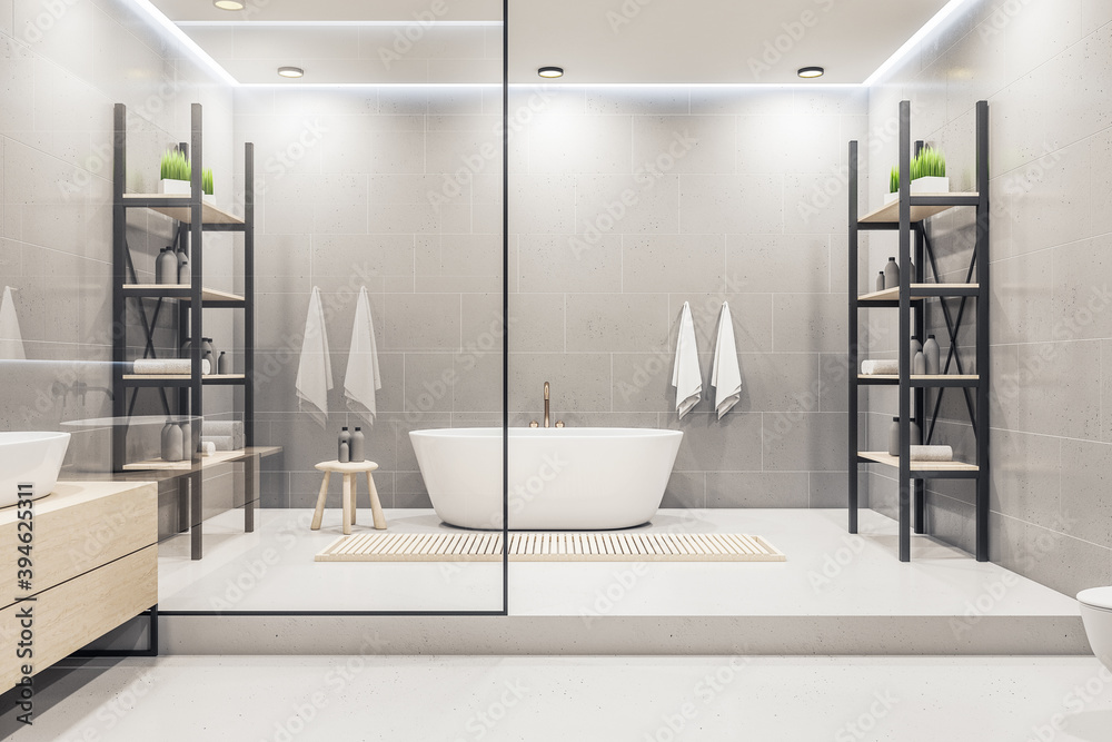 Modern bathroom interior with minimalistic shower