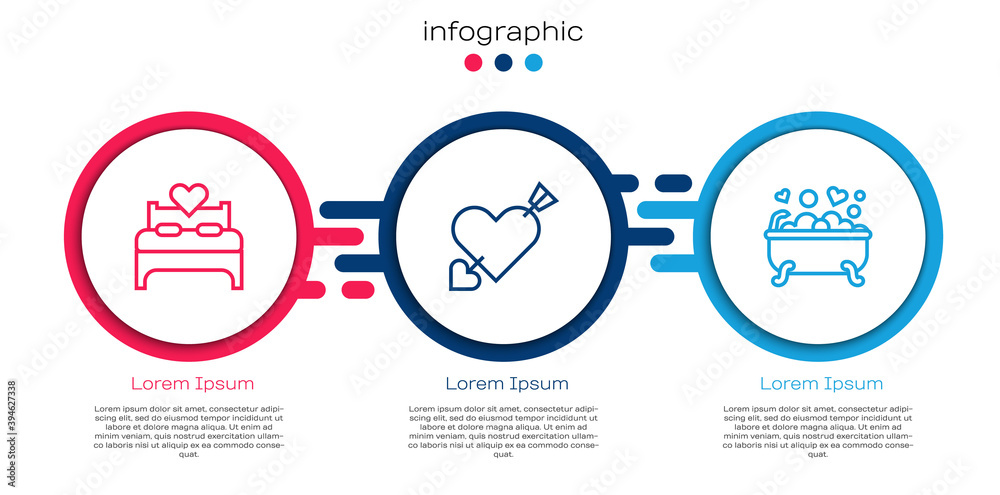 设线卧室，心向箭头的阿莫尔和浴室里的浪漫。商业信息图模板