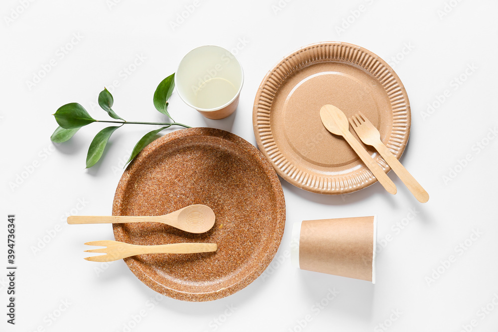 Eco tableware on white background