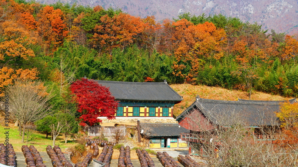 秋日群山中的韩国寺庙