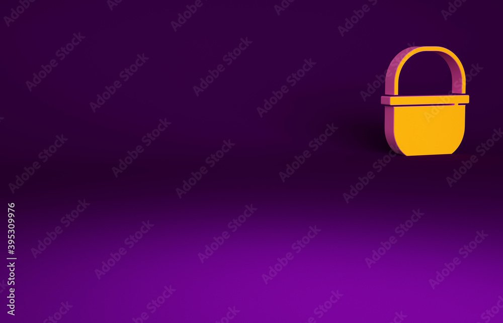 Orange Camping pot icon isolated on purple background. Boil or stew food symbol. Minimalism concept.