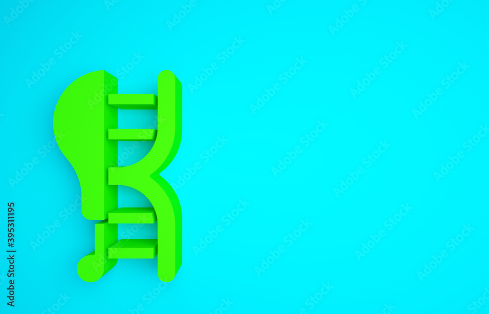 Green Genetically modified chicken icon isolated on blue background. Syringe being injected to chick