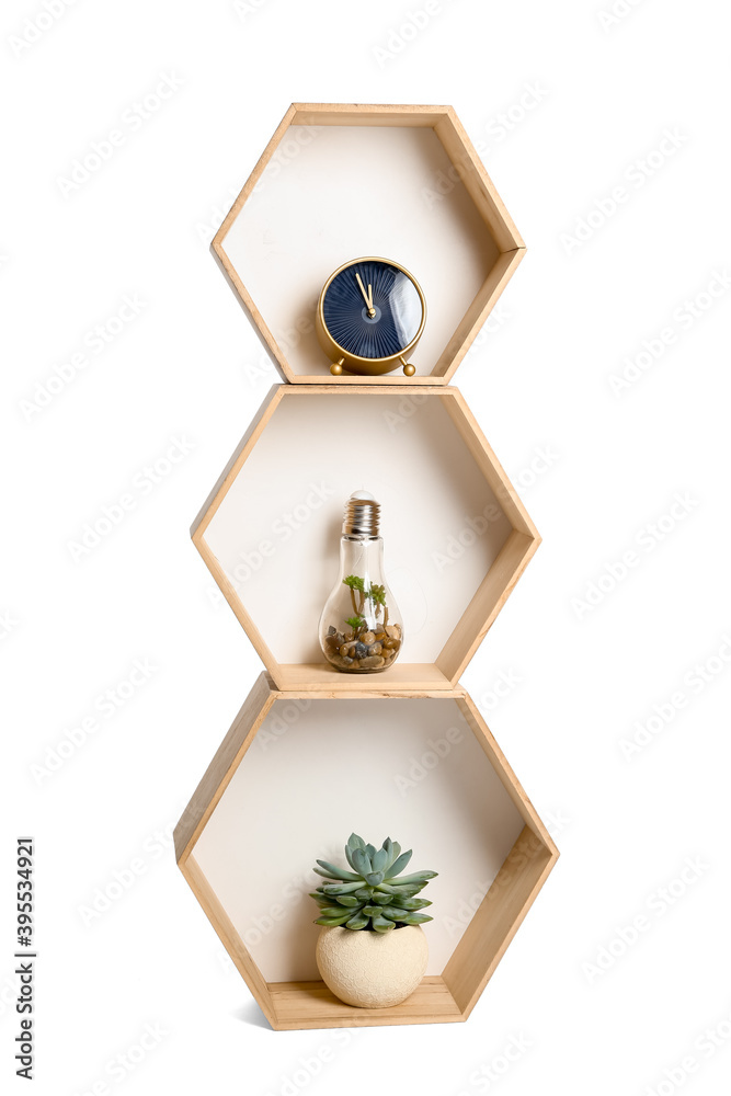 Modern shelves on white background