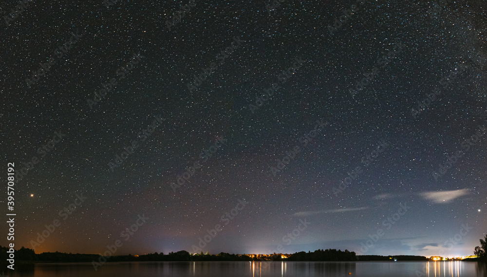 Real Colorful Night Stars. Natural Starry Sky Background Backdrop Landscape