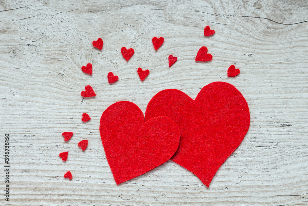 Valentines day. Big red heart on white background. flat lay with copy space