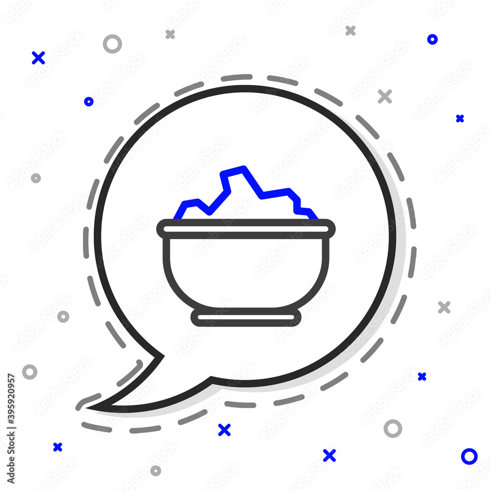 Line Sea salt in a bowl icon isolated on white background. Colorful outline concept. Vector Illustra