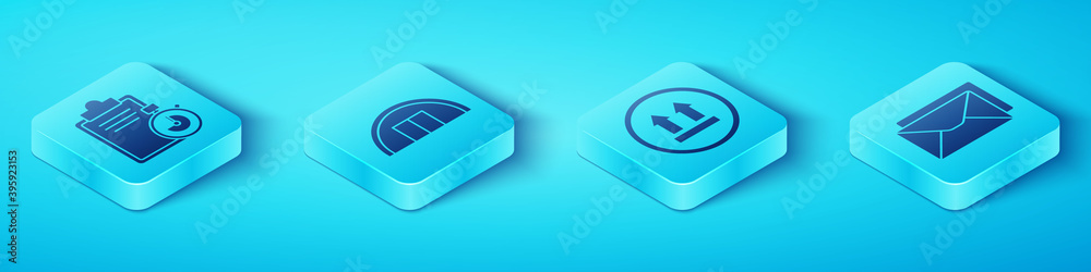 Set Isometric Verification of delivery list clipboard, Warehouse, Envelope and This side up icon. Ve