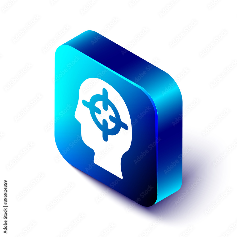 Isometric Finding a problem in psychology icon isolated on white background.Blue square button.Vec等轴