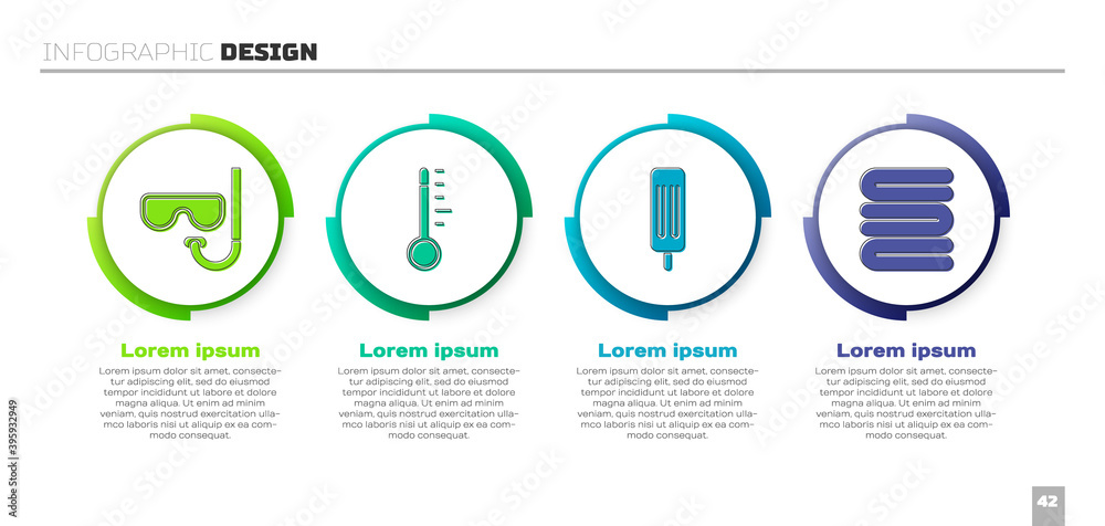 设置潜水面罩和通气管、气象温度计、冰淇淋和毛巾。商业信息图